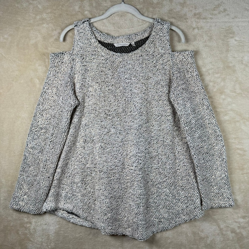 Soft Surroundings Womens Cold Shoulder Boucle Metallic Knit Sweater Gold Black M